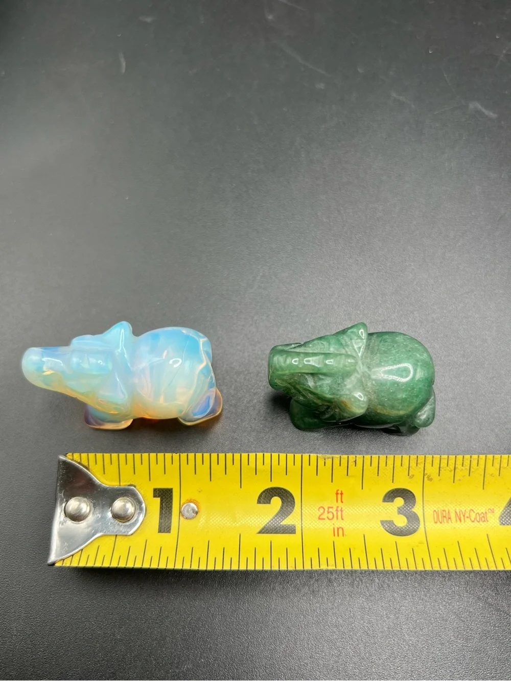 Lot of 2 Carved Stone Elephant Figurines Opalite & Green Aventurine Crystal 1.5”
